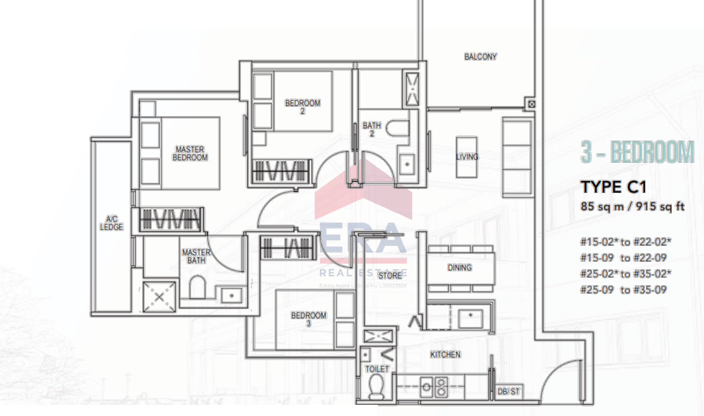 3-Bedroom · Type C1 · 915 sqft